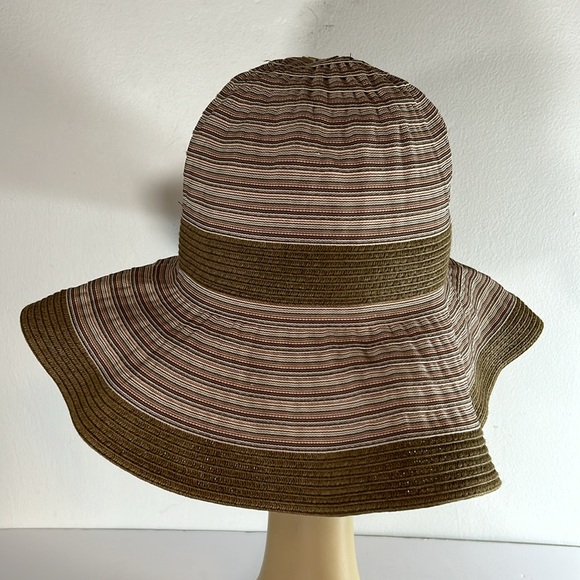 Wallaroo Hat Co Ginger Style Wide Brim UPF 50+ Browns & Cream Striped Sun Hat - Picture 5 of 11